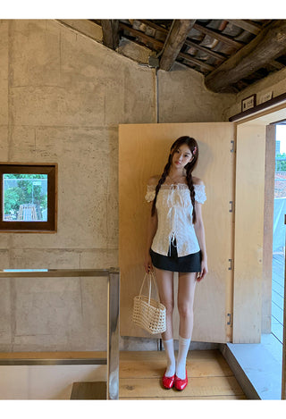 off-shoulder lace shirt