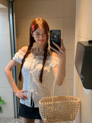 off-shoulder lace shirt