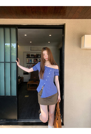 blue plaid shirt