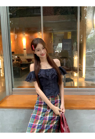 denim off-shoulder