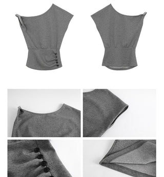gray strapless top