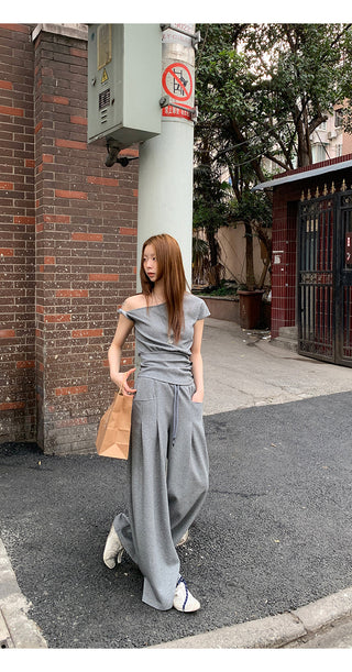 gray strapless top