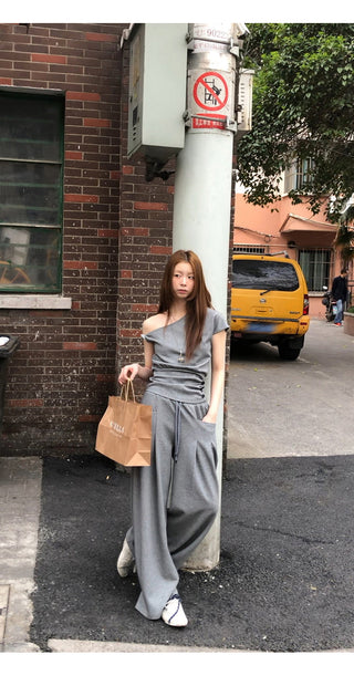 gray strapless top