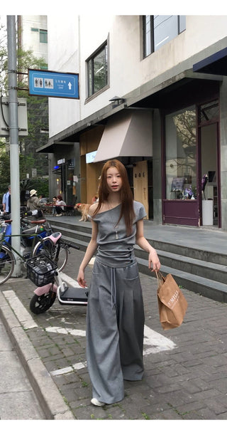 gray strapless top