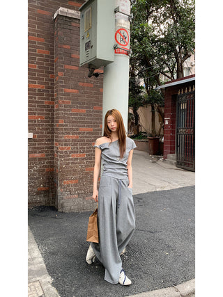 gray strapless top