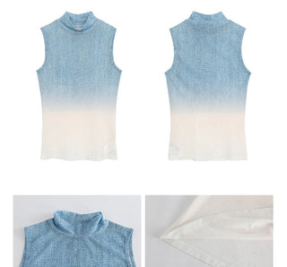 blue sleeveless top