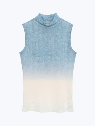 blue sleeveless top