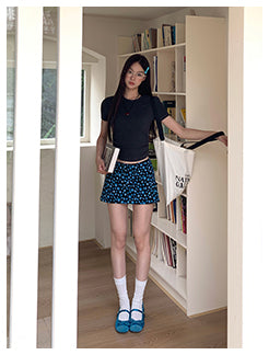 blue floral skirt