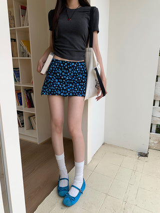 blue floral skirt