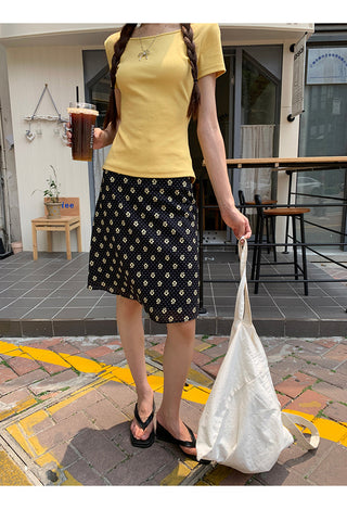 black A-line skirt