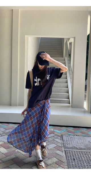 blue plaid dress