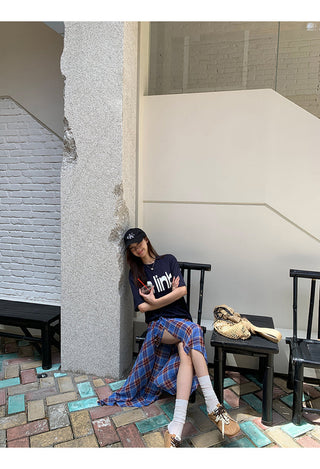 blue plaid dress
