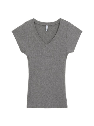 gray V-neck top