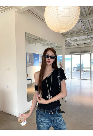black shoulder top