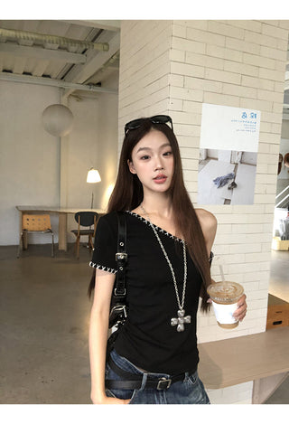 black shoulder top