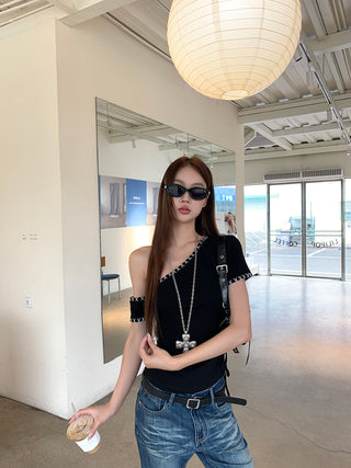 black shoulder top