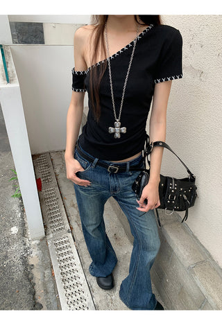 black shoulder top