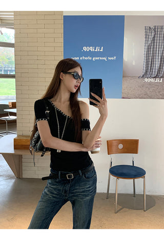 black shoulder top