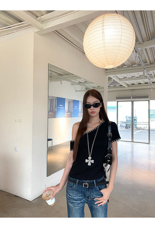 black shoulder top