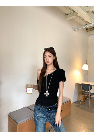 black shoulder top