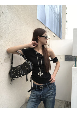 black shoulder top