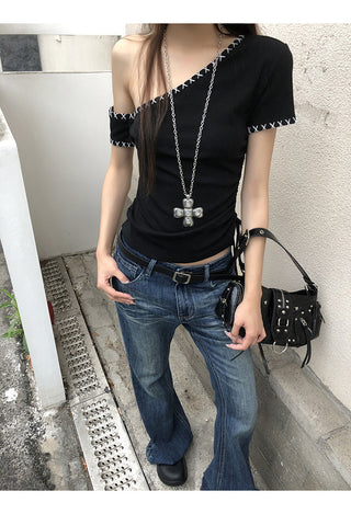 black shoulder top