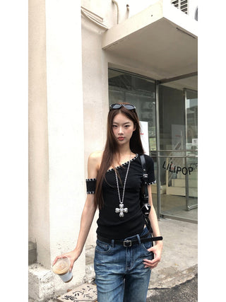 black shoulder top