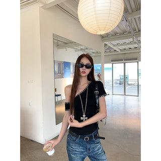 black shoulder top