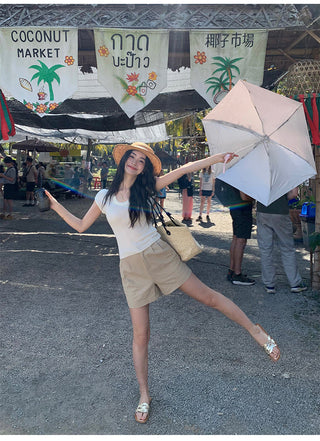 khaki retro shorts