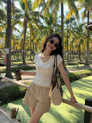 khaki retro shorts