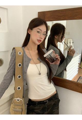 gray cardigan top