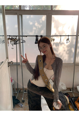 gray cardigan top