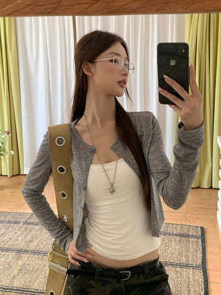 gray cardigan top