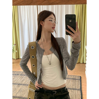 gray cardigan top