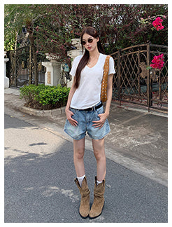 white V-neck top