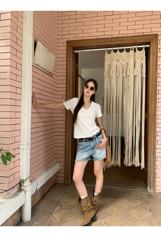 white V-neck top