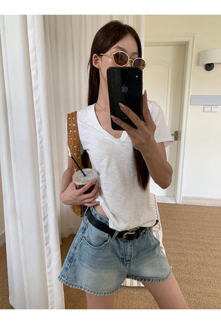 white V-neck top