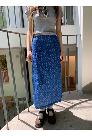 blue floral skirt