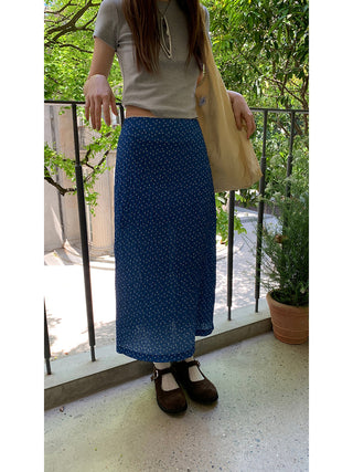 blue floral skirt