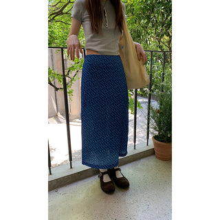 blue floral skirt