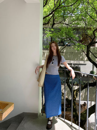 blue floral skirt