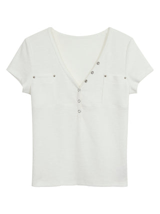 white V-neck top