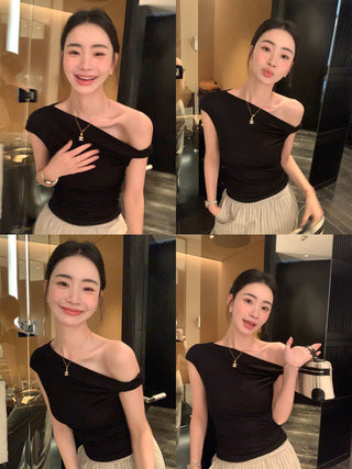 one-shoulder twist top