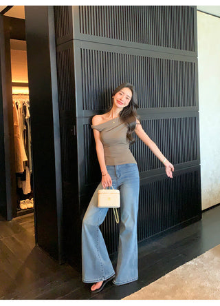 one-shoulder twist top