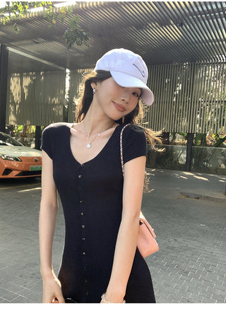 knit V-neck dress