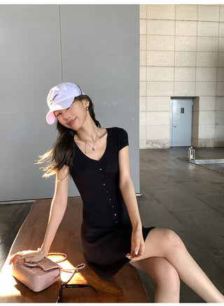 knit V-neck dress