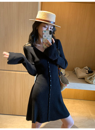 knit V-neck dress