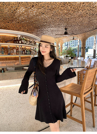 knit V-neck dress