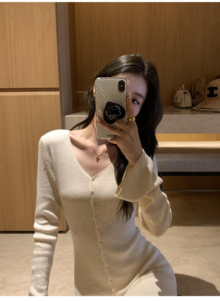 knit V-neck dress