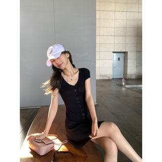 knit V-neck dress
